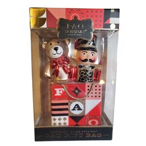 Fao Schwarz Hand Blown Glass Ornament - Nutcracker and Bear- 4"